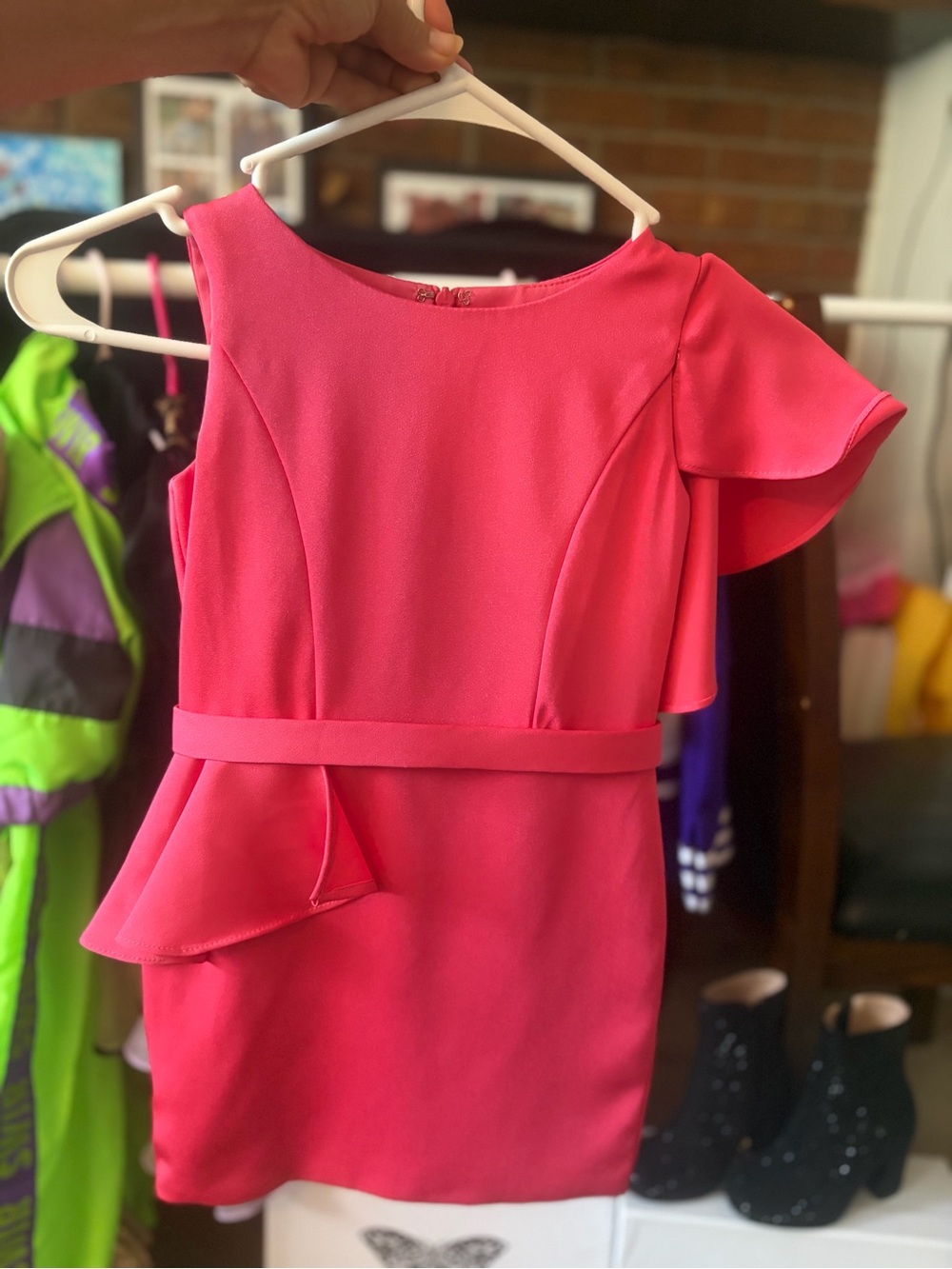Ashley Lauren Bright Pink One-Shoulder Ruffle Formal Dress